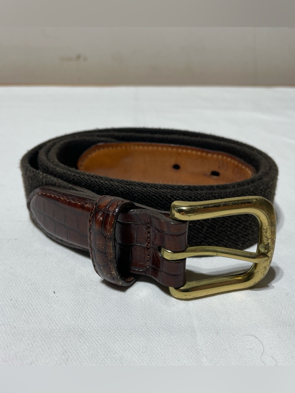 Orvis Stretch Canvas Belt Size 36 Brown Leather Trim USA Made